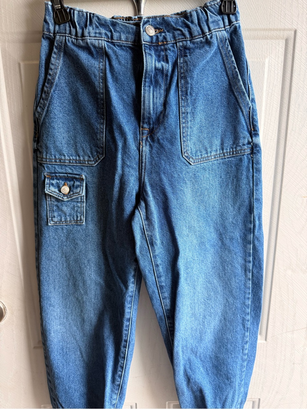 Forever 21 Medium Blue Cargo Leg Jeans with Patch & Flap Pocket